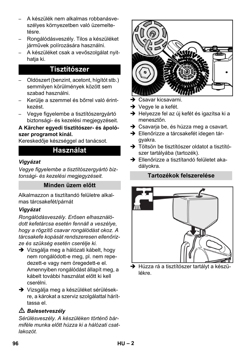 Tisztítószer használat | Karcher BD 17-5 C User Manual | Page 96 / 160