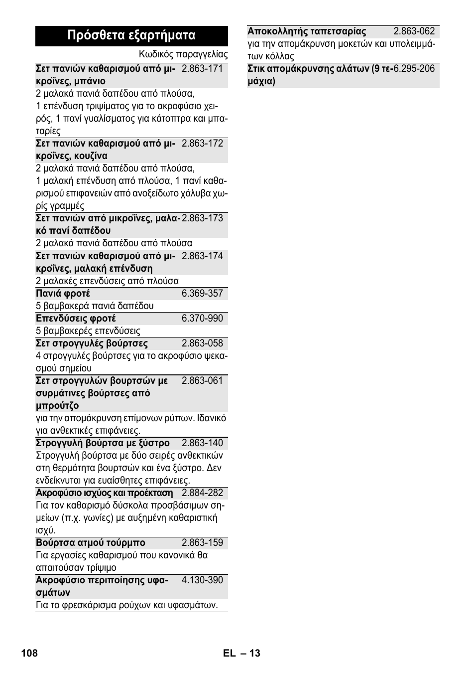 Πρόσθετα εξαρτήματα | Karcher SC 2-500 C User Manual | Page 108 / 266