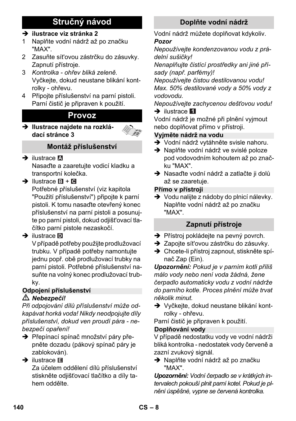 Stručný návod provoz | Karcher SC 2-500 C User Manual | Page 140 / 266