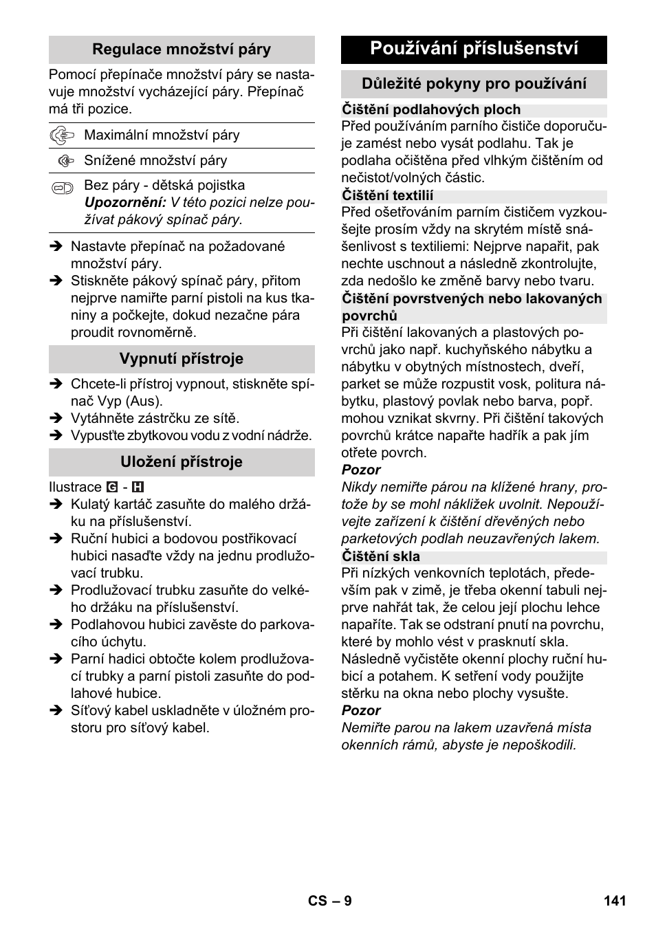 Používání příslušenství | Karcher SC 2-500 C User Manual | Page 141 / 266