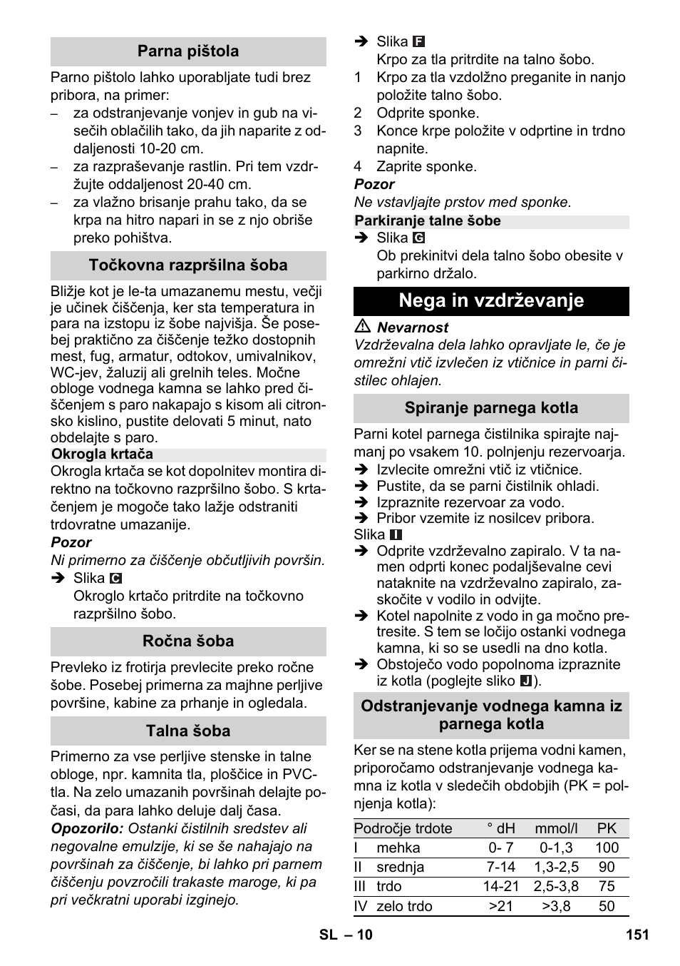 Nega in vzdrževanje | Karcher SC 2-500 C User Manual | Page 151 / 266