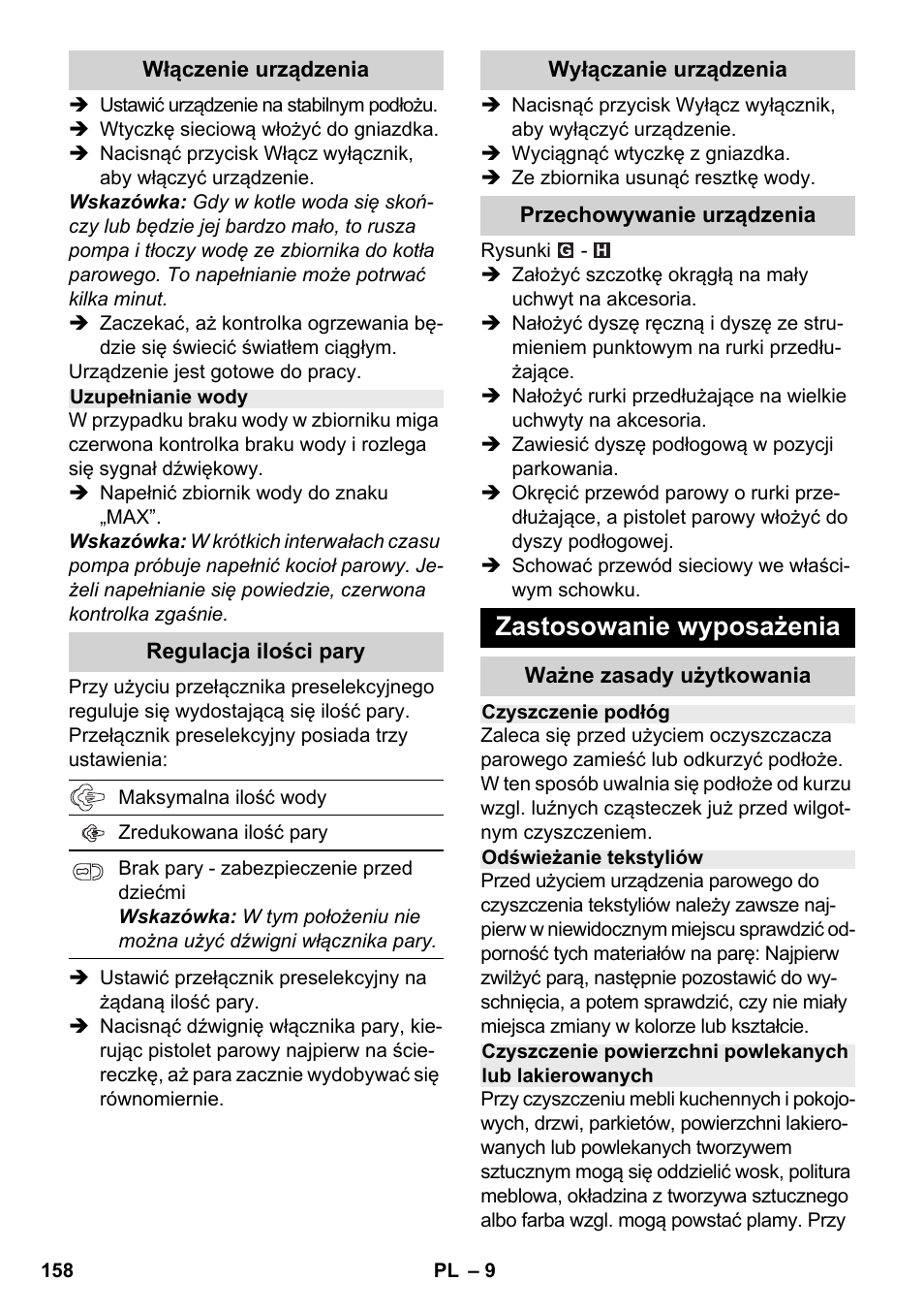 Zastosowanie wyposażenia | Karcher SC 2-500 C User Manual | Page 158 / 266