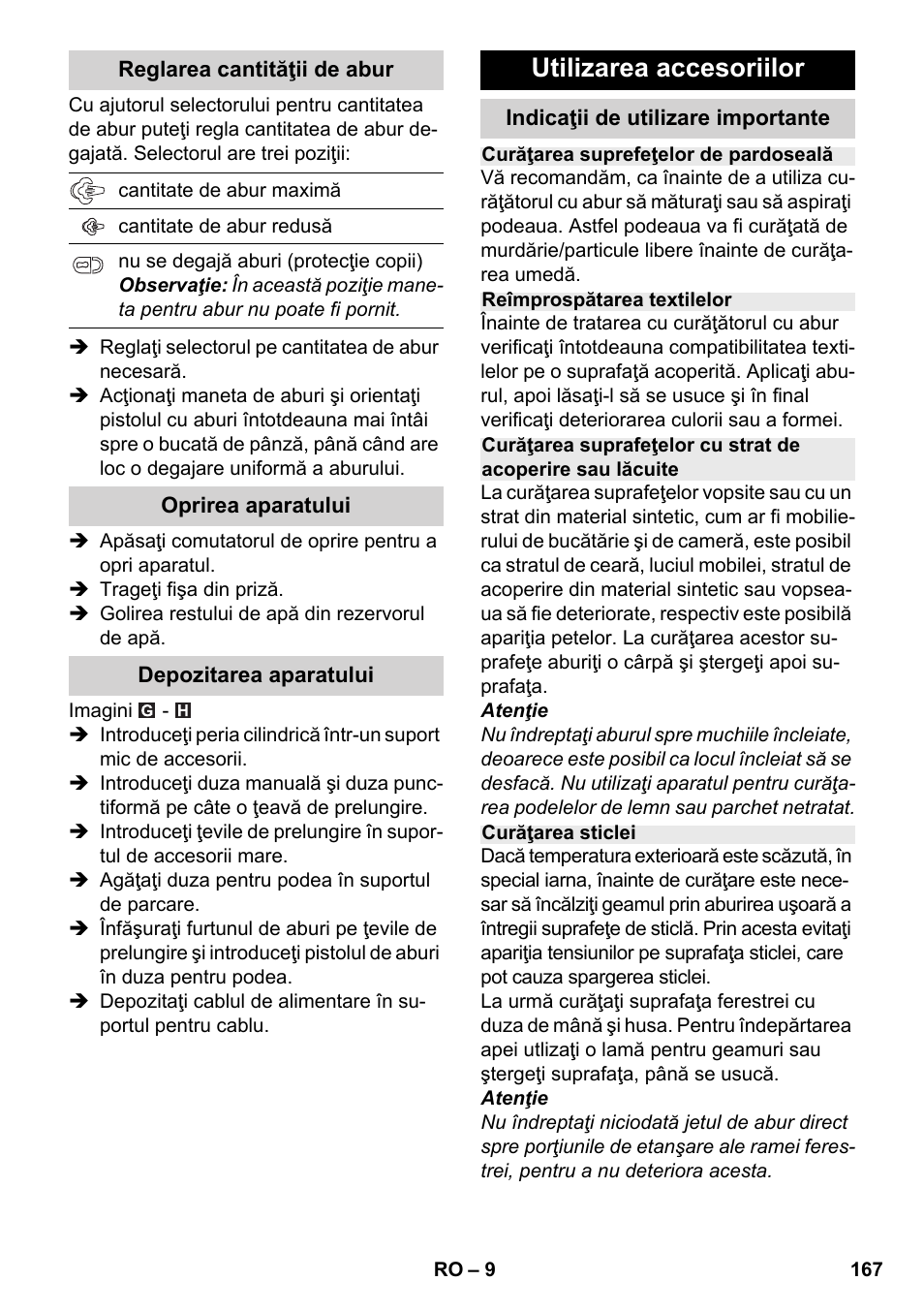 Utilizarea accesoriilor | Karcher SC 2-500 C User Manual | Page 167 / 266