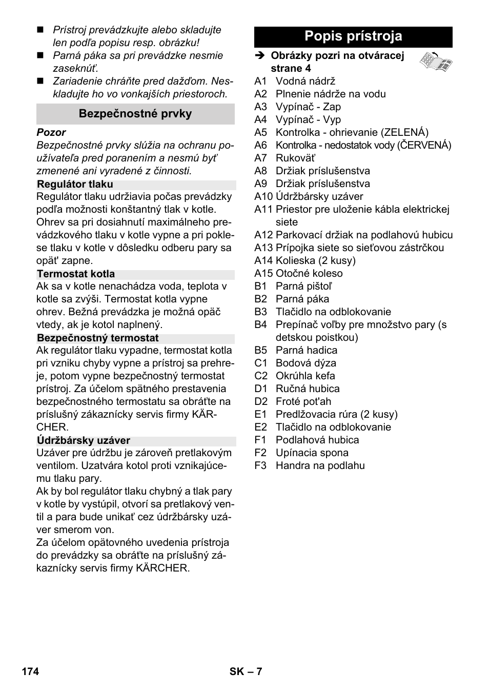 Popis prístroja | Karcher SC 2-500 C User Manual | Page 174 / 266