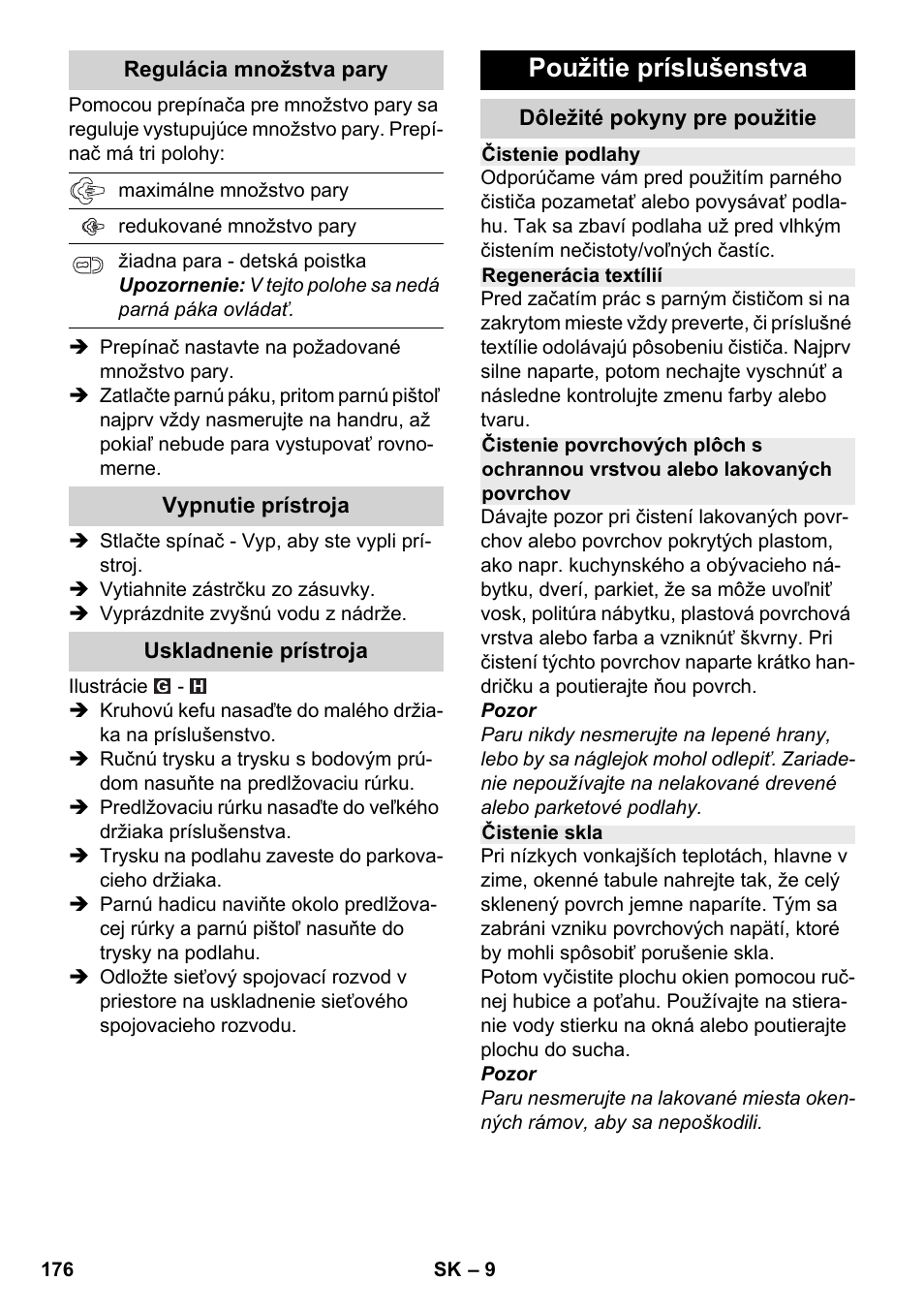 Použitie príslušenstva | Karcher SC 2-500 C User Manual | Page 176 / 266