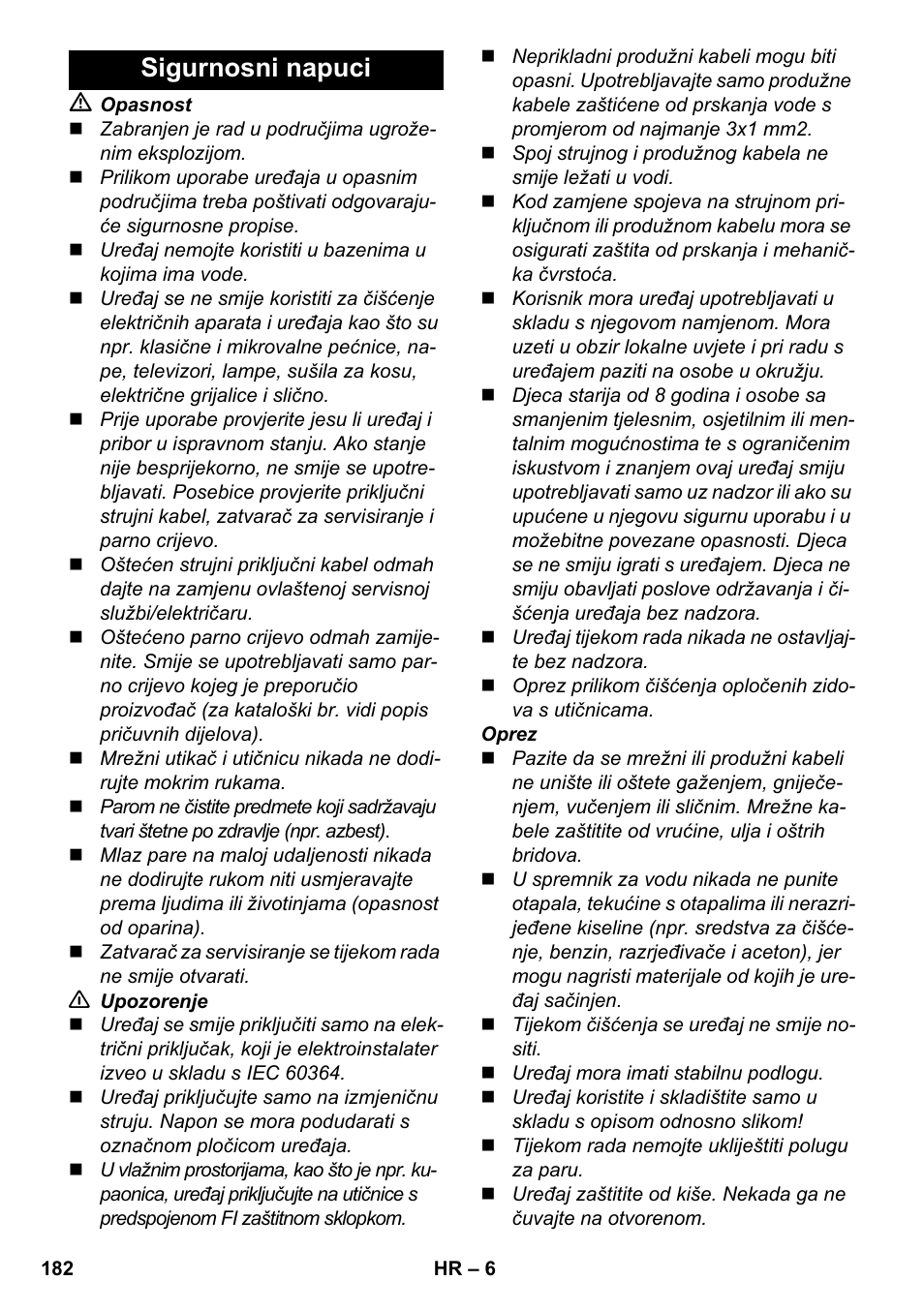 Sigurnosni napuci | Karcher SC 2-500 C User Manual | Page 182 / 266