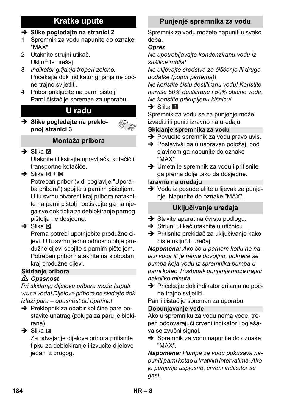 Kratke upute u radu | Karcher SC 2-500 C User Manual | Page 184 / 266