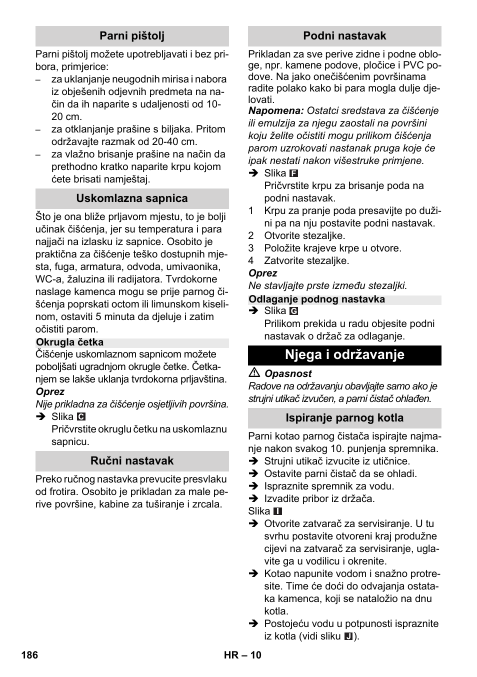 Njega i održavanje | Karcher SC 2-500 C User Manual | Page 186 / 266