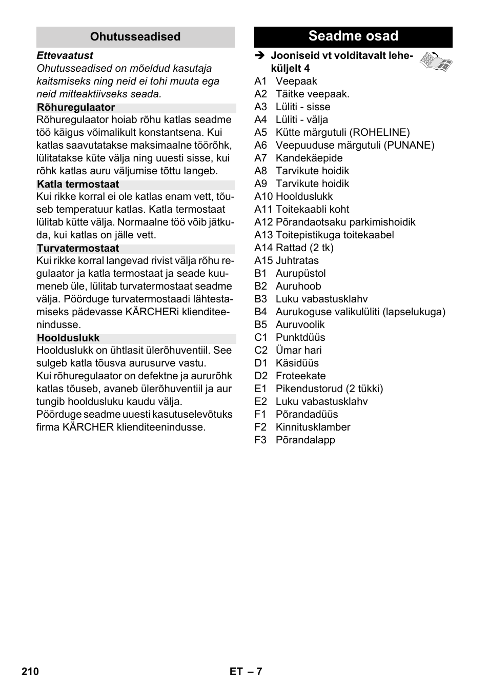 Seadme osad | Karcher SC 2-500 C User Manual | Page 210 / 266