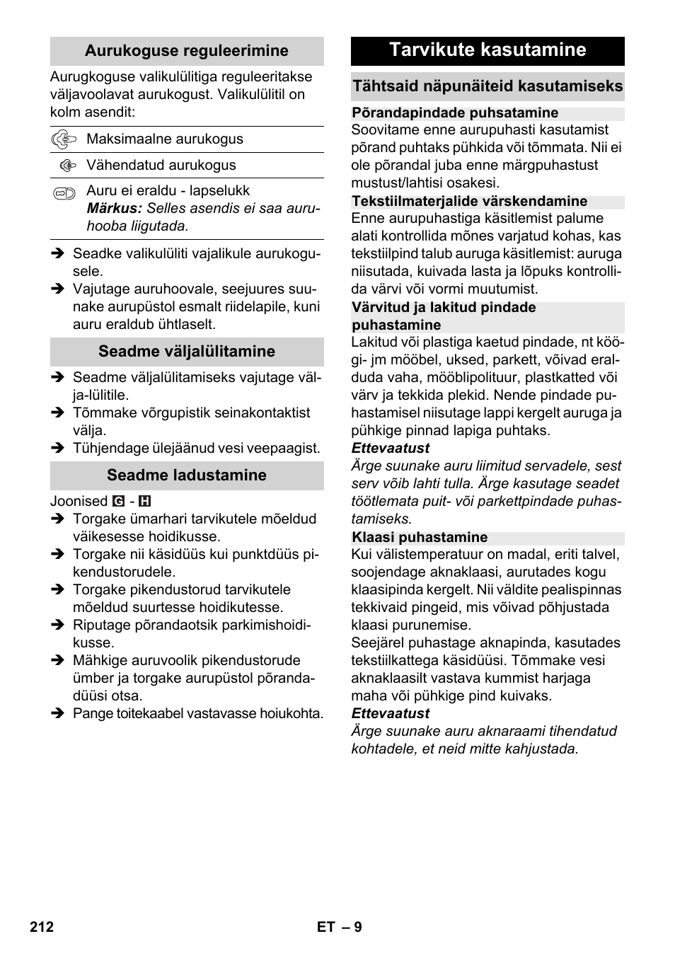 Tarvikute kasutamine | Karcher SC 2-500 C User Manual | Page 212 / 266