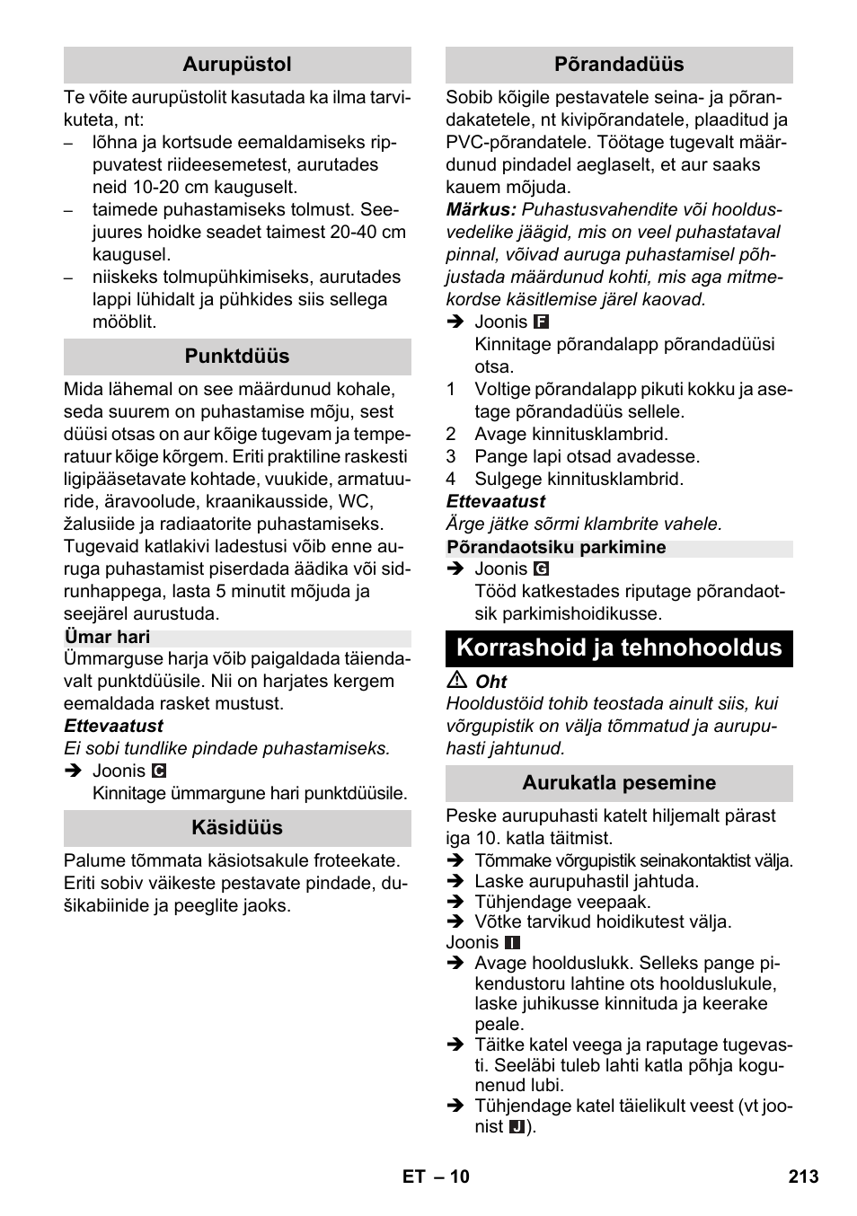 Korrashoid ja tehnohooldus | Karcher SC 2-500 C User Manual | Page 213 / 266