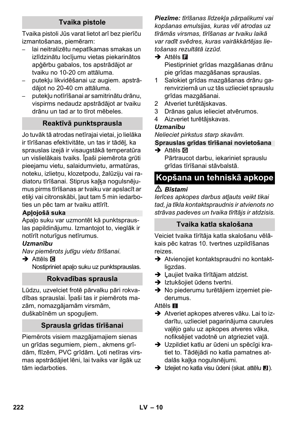 Kopšana un tehniskā apkope | Karcher SC 2-500 C User Manual | Page 222 / 266