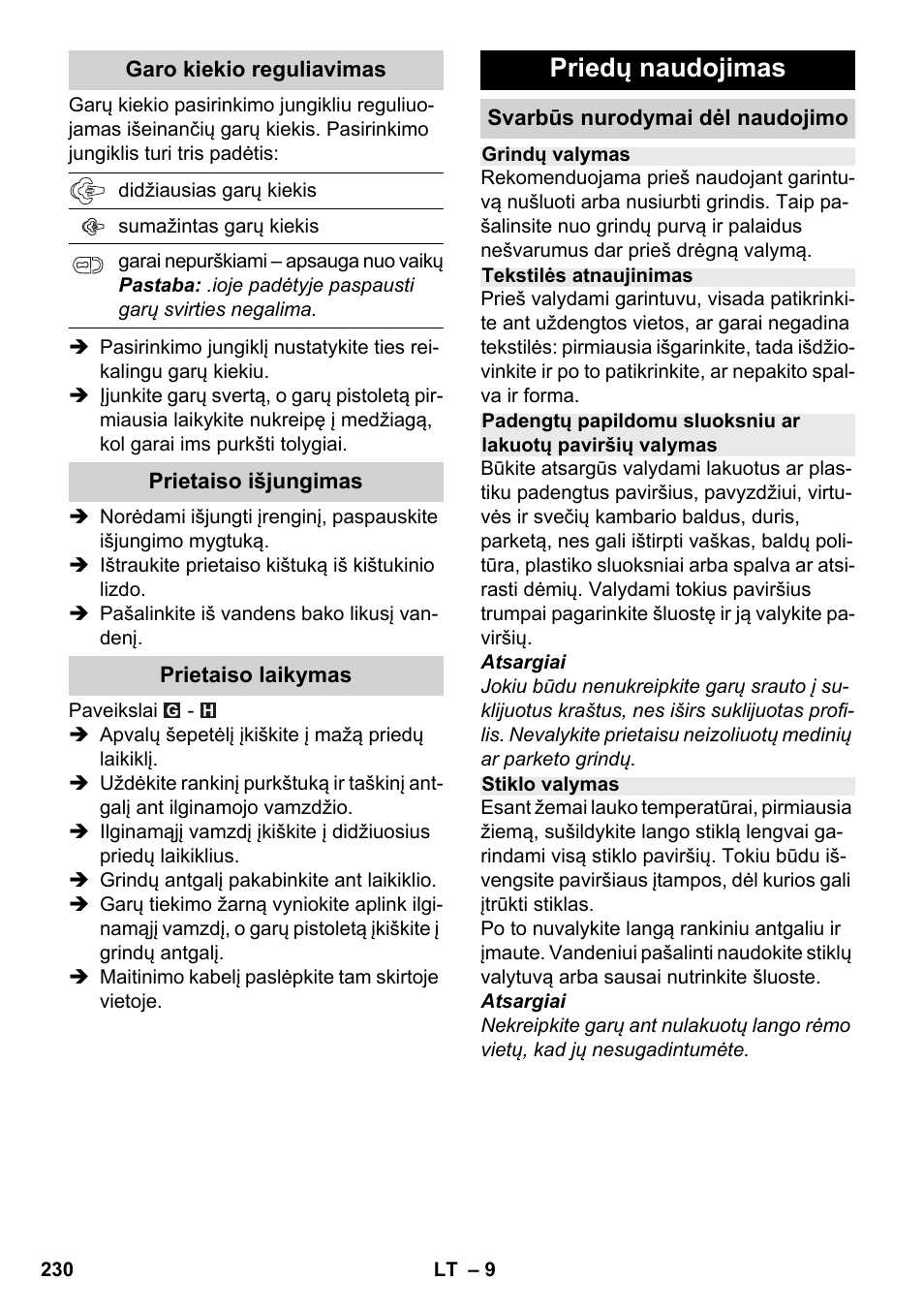 Priedų naudojimas | Karcher SC 2-500 C User Manual | Page 230 / 266