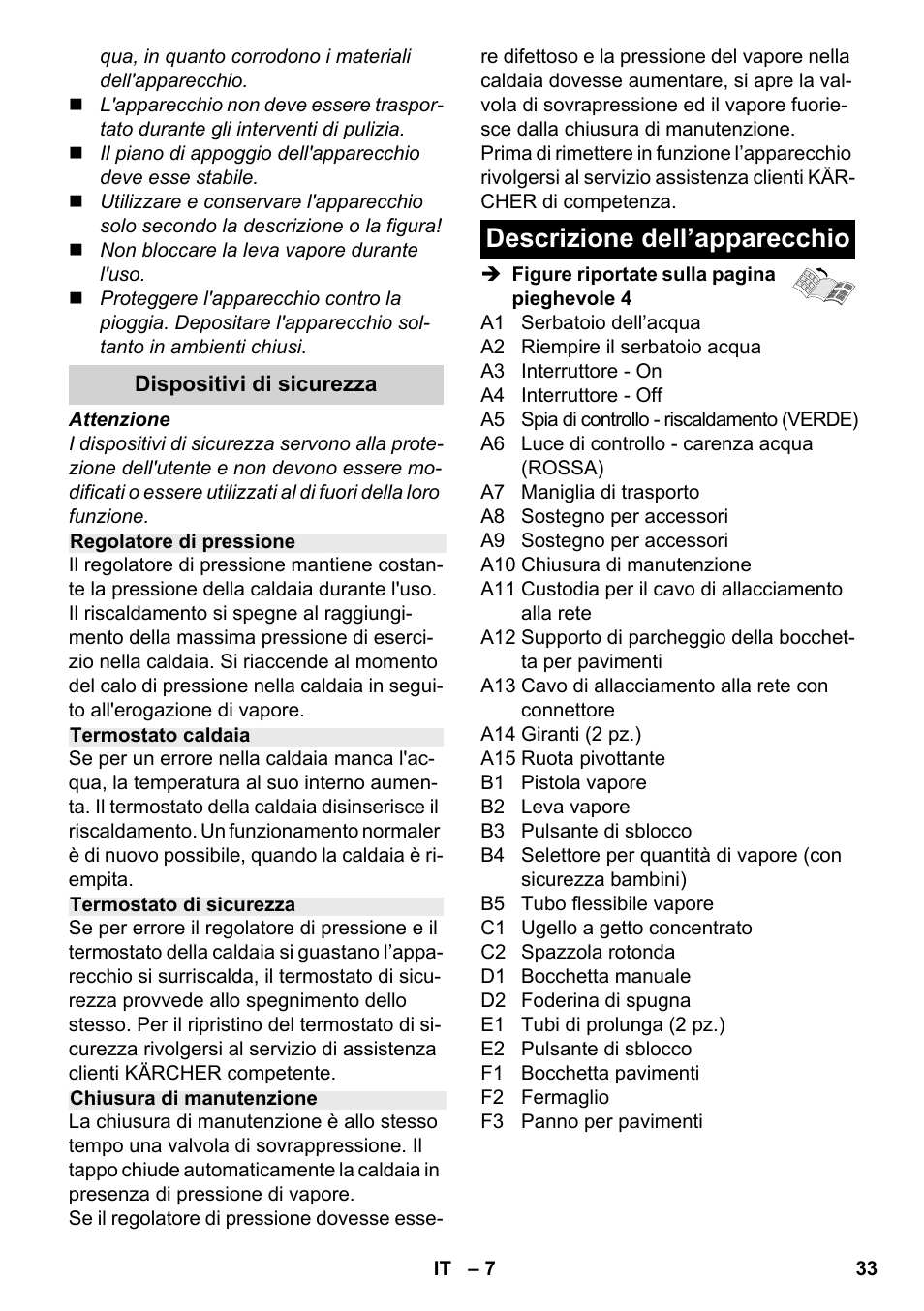 Descrizione dell’apparecchio | Karcher SC 2-500 C User Manual | Page 33 / 266