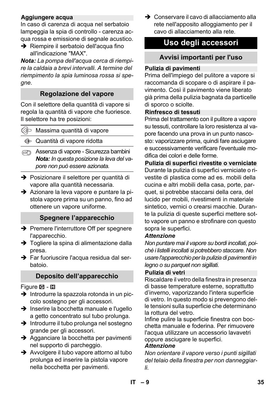 Uso degli accessori | Karcher SC 2-500 C User Manual | Page 35 / 266