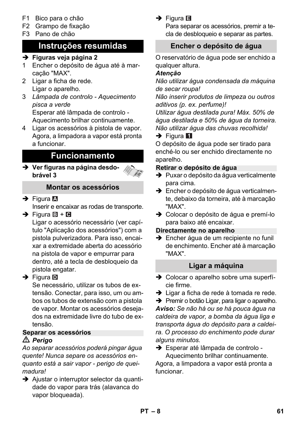 Instruções resumidas funcionamento | Karcher SC 2-500 C User Manual | Page 61 / 266