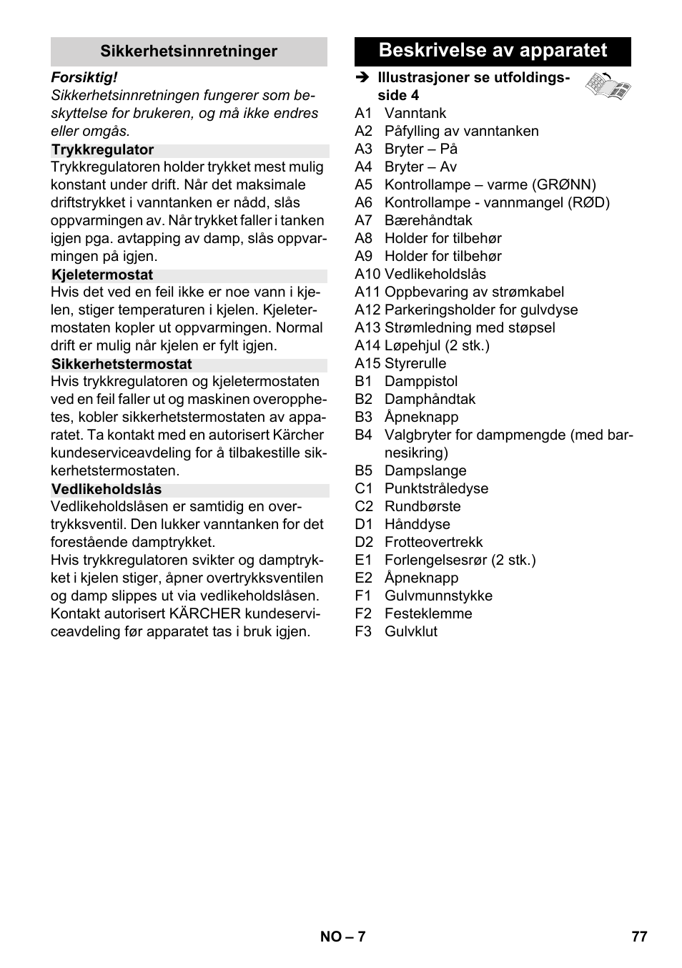 Beskrivelse av apparatet | Karcher SC 2-500 C User Manual | Page 77 / 266