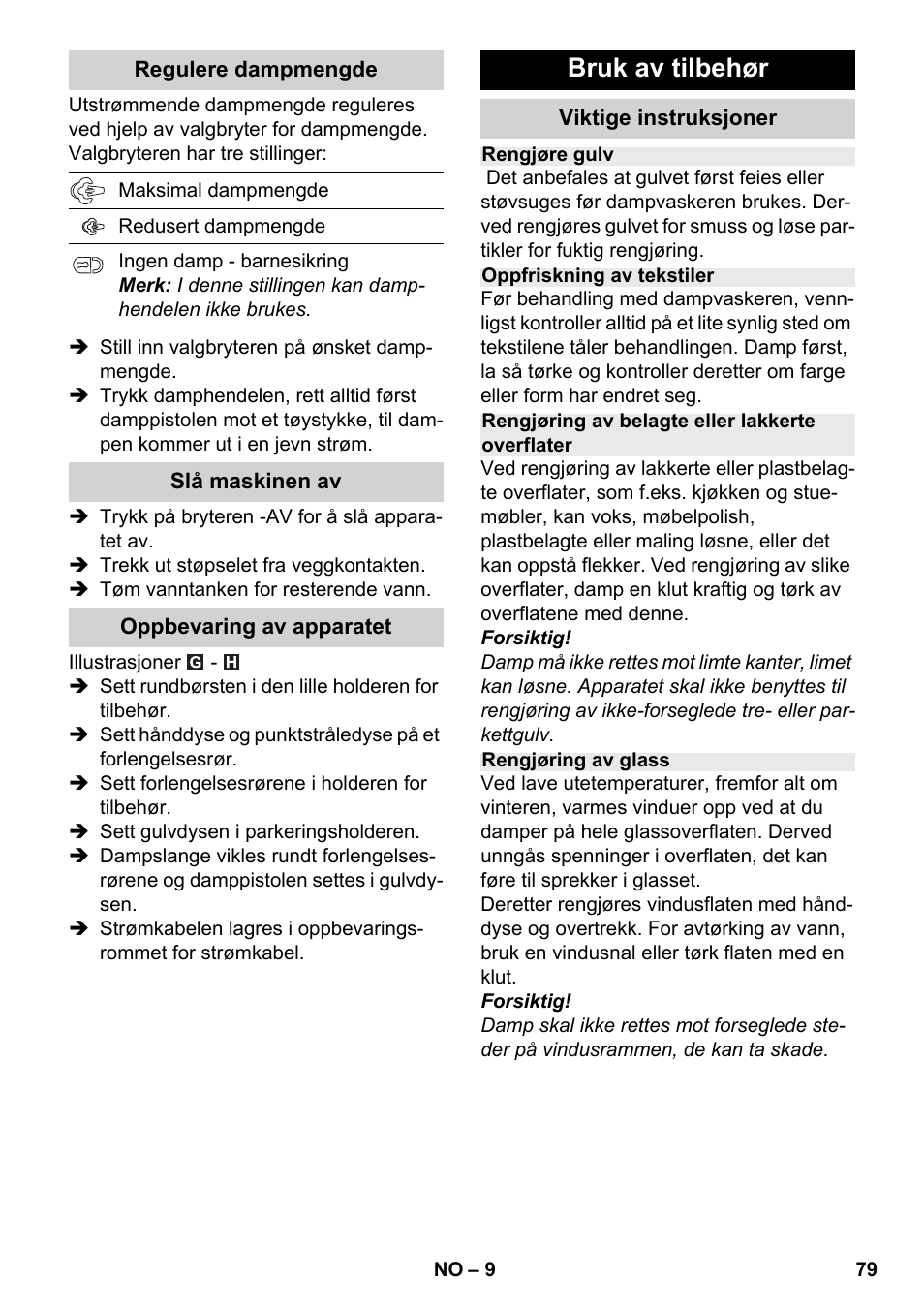 Bruk av tilbehør | Karcher SC 2-500 C User Manual | Page 79 / 266