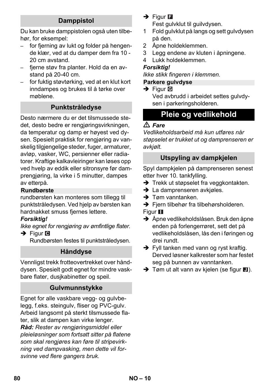 Pleie og vedlikehold | Karcher SC 2-500 C User Manual | Page 80 / 266