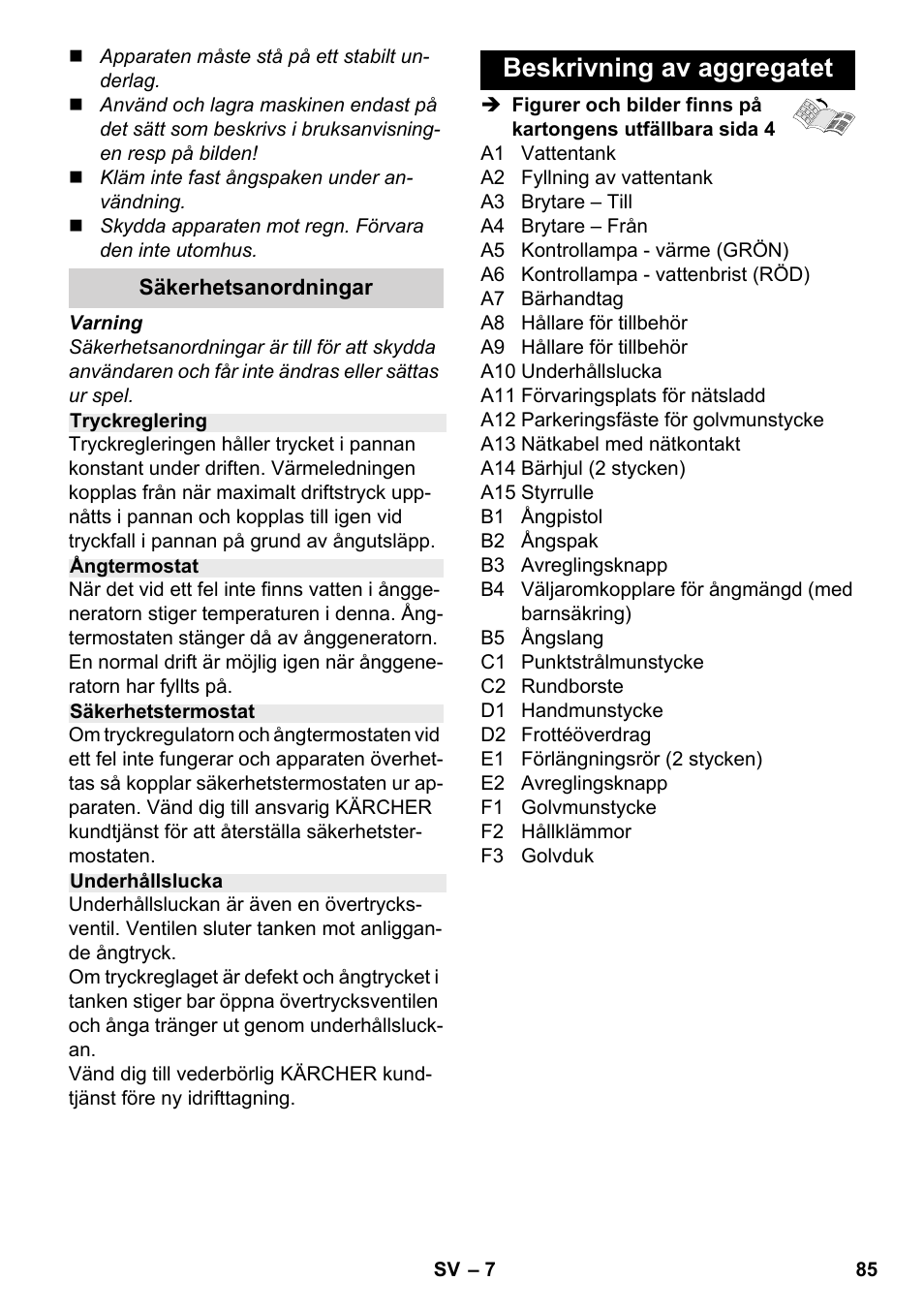 Beskrivning av aggregatet | Karcher SC 2-500 C User Manual | Page 85 / 266