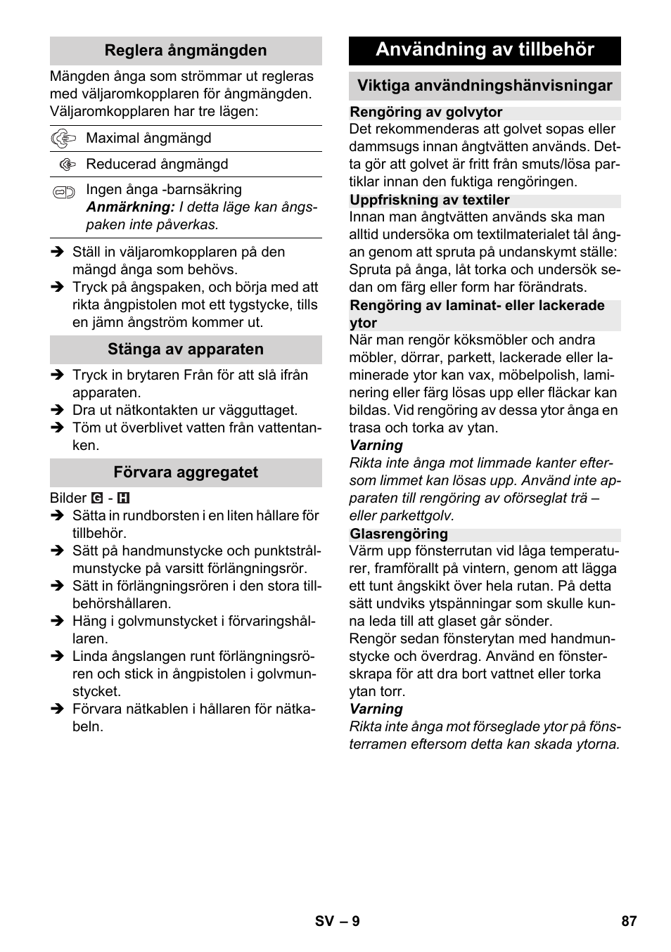 Användning av tillbehör | Karcher SC 2-500 C User Manual | Page 87 / 266