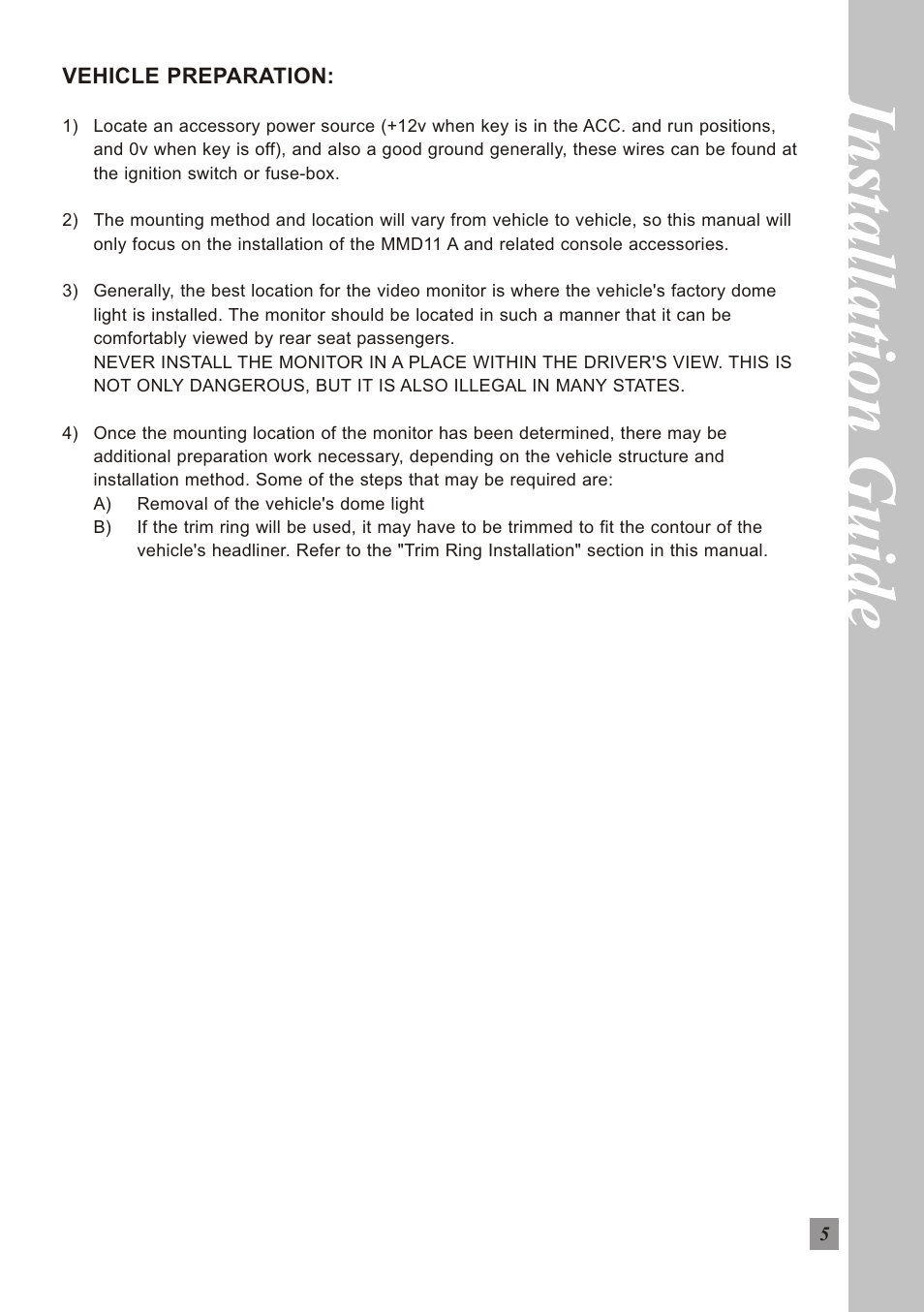 Vehicle preparation | Movies2Go MMD11A User Manual | Page 5 / 12
