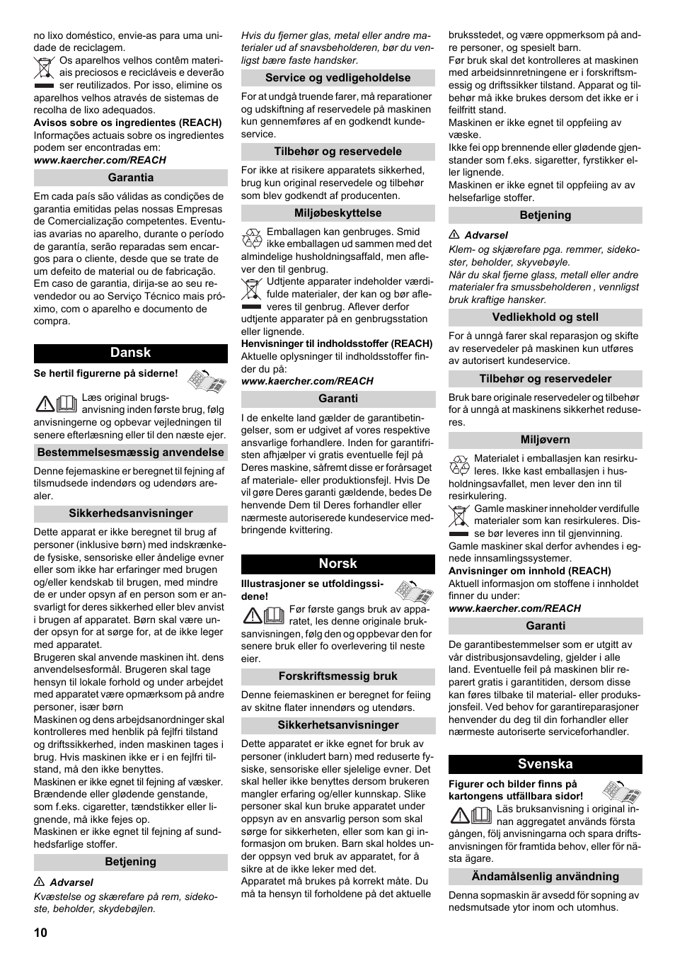 Dansk, Norsk, Svenska | Karcher KM 70-20 C 2SB User Manual | Page 10 / 21