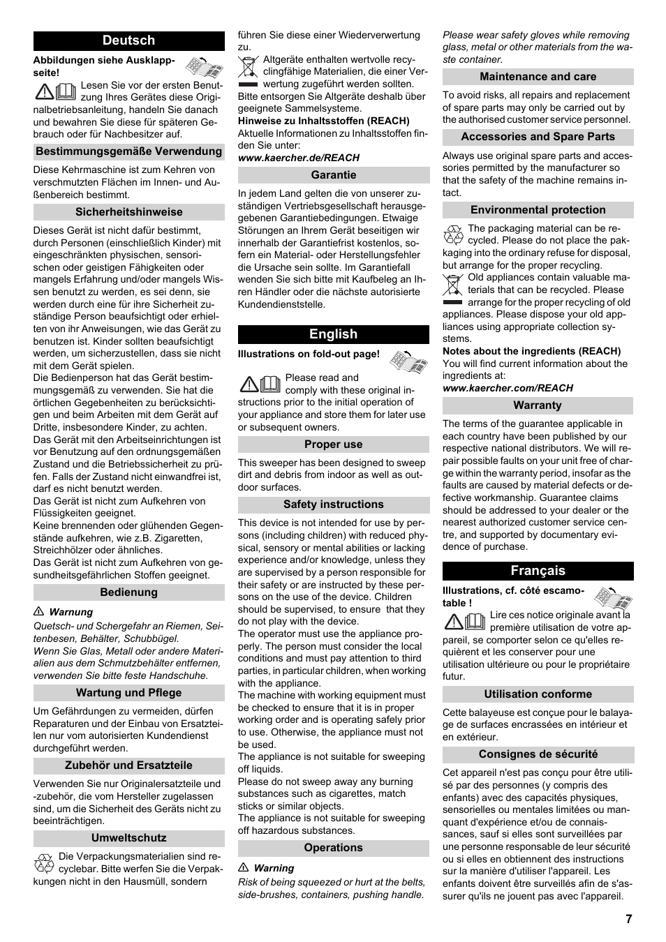 Deutsch, English, Français | Karcher KM 70-20 C 2SB User Manual | Page 7 / 21