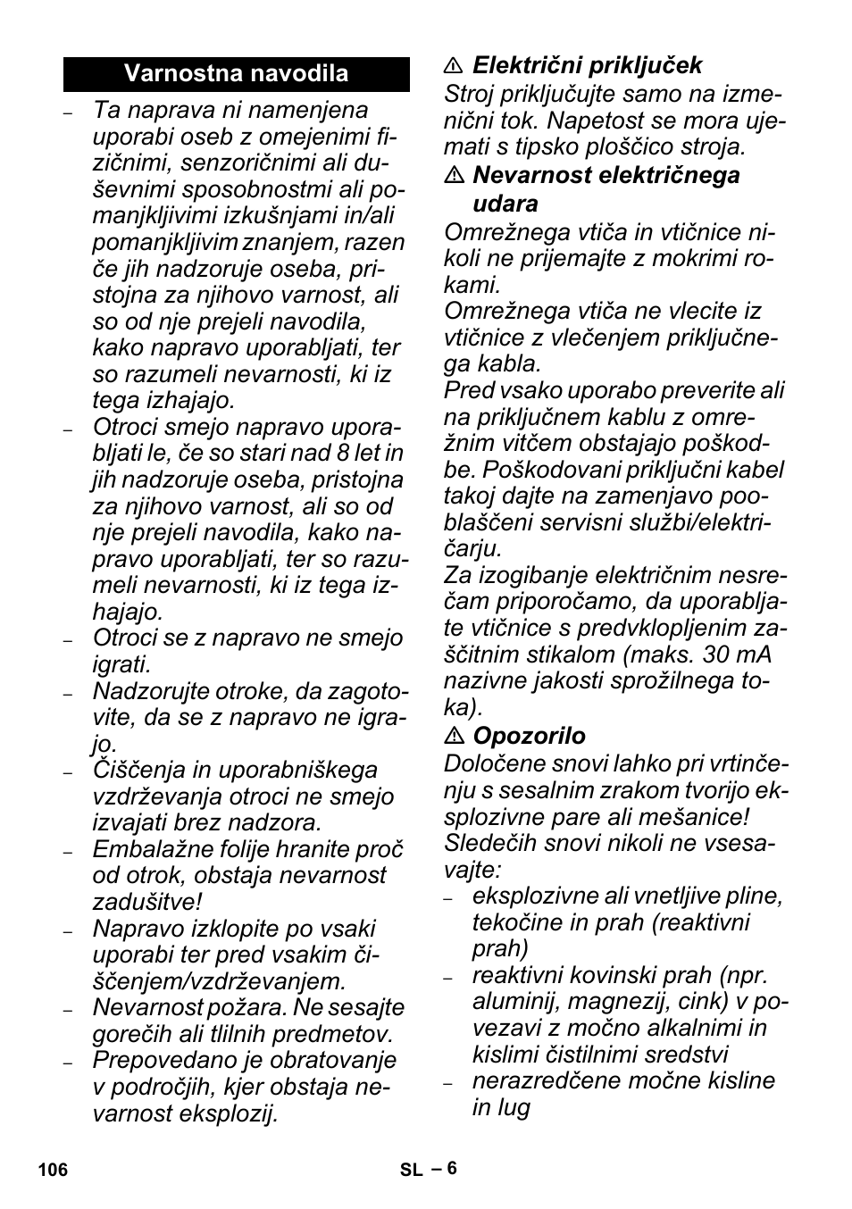 Varnostna navodila | Karcher MV 4 User Manual | Page 106 / 190