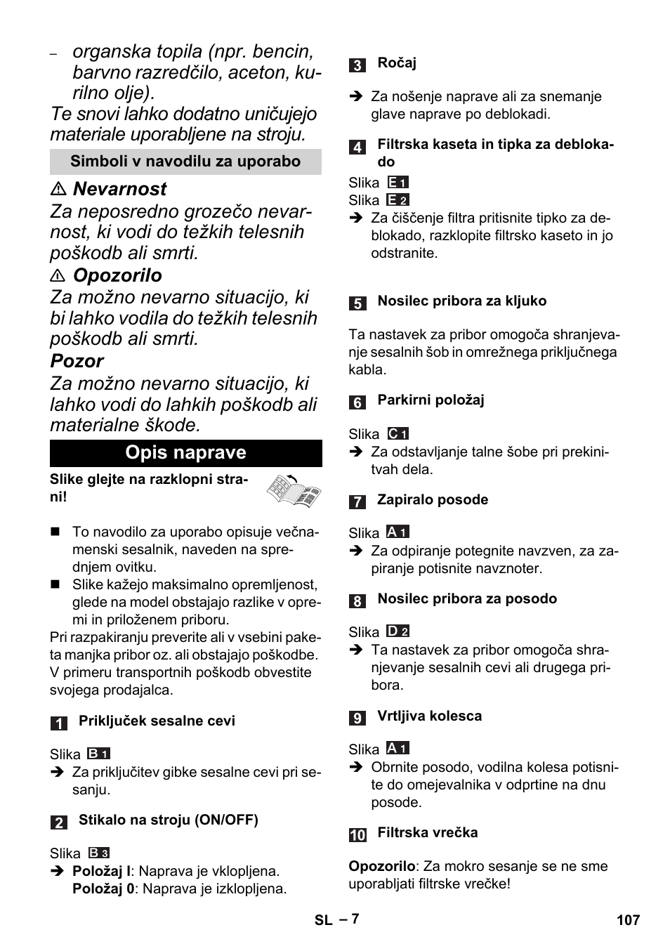 Simboli v navodilu za uporabo, Opis naprave | Karcher MV 4 User Manual | Page 107 / 190