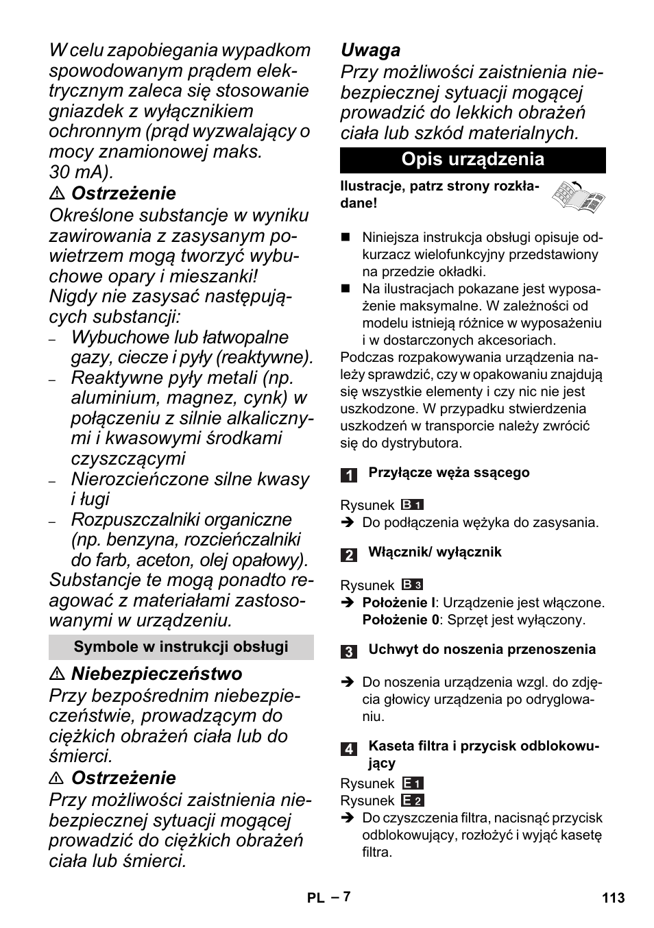 Symbole w instrukcji obsługi, Opis urządzenia | Karcher MV 4 User Manual | Page 113 / 190