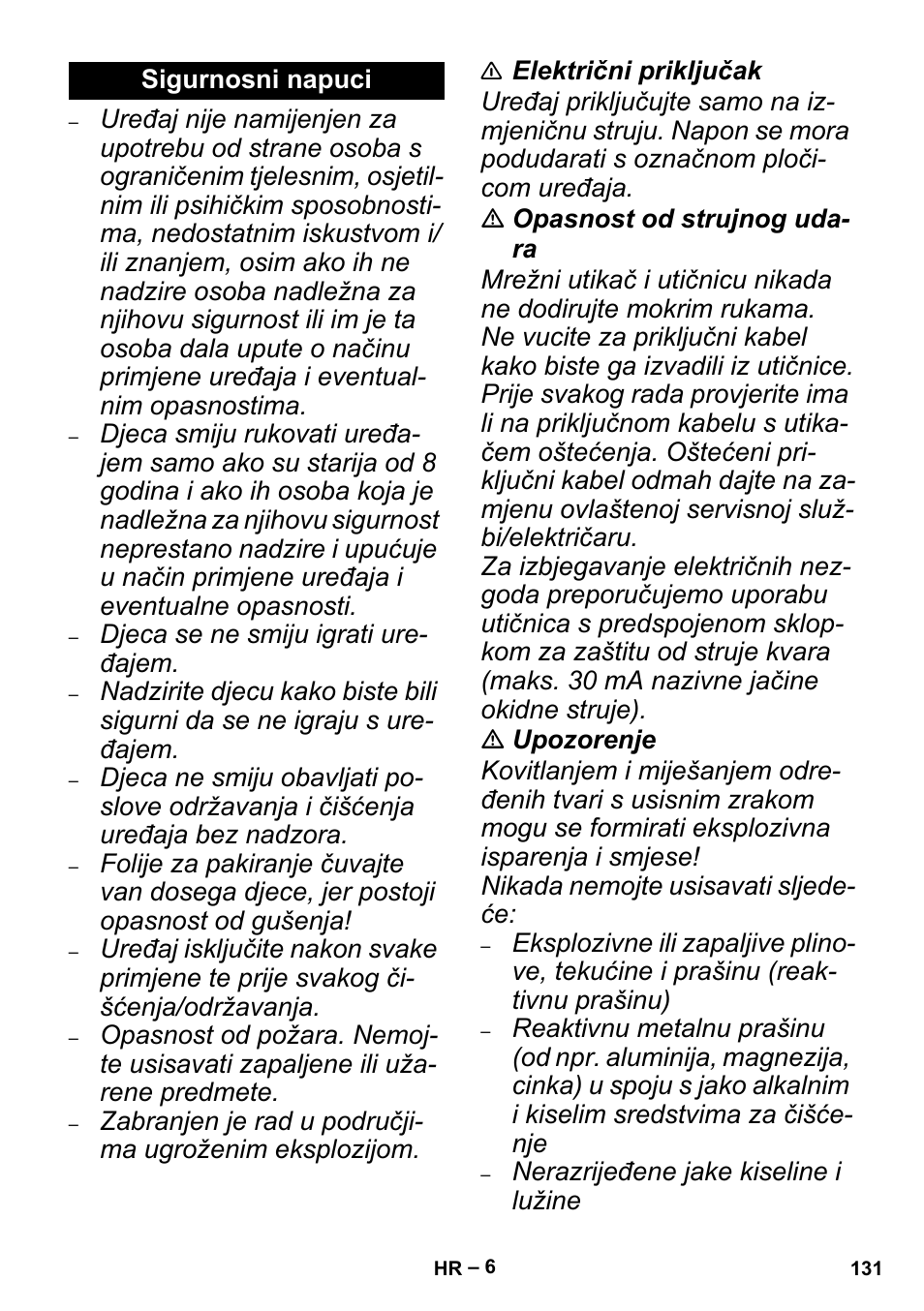 Sigurnosni napuci | Karcher MV 4 User Manual | Page 131 / 190