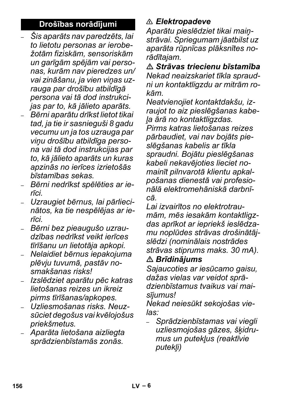 Drošības norādījumi | Karcher MV 4 User Manual | Page 156 / 190