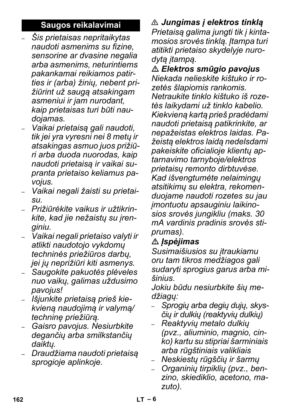 Saugos reikalavimai | Karcher MV 4 User Manual | Page 162 / 190