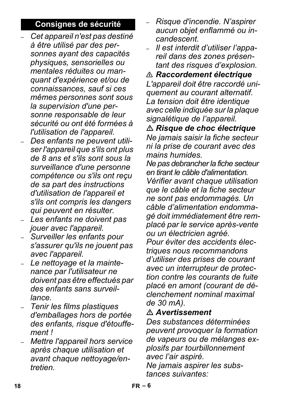 Consignes de sécurité | Karcher MV 4 User Manual | Page 18 / 190