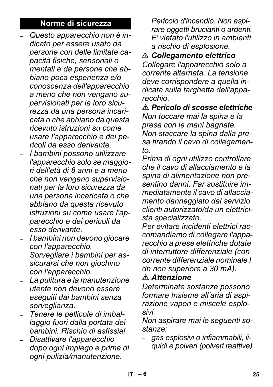 Norme di sicurezza | Karcher MV 4 User Manual | Page 25 / 190