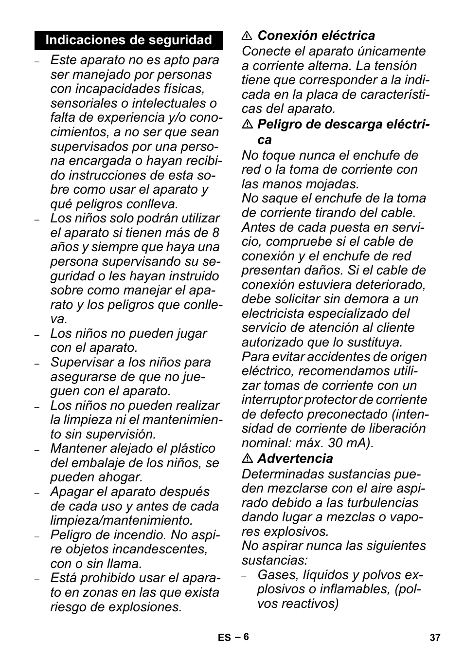 Indicaciones de seguridad | Karcher MV 4 User Manual | Page 37 / 190