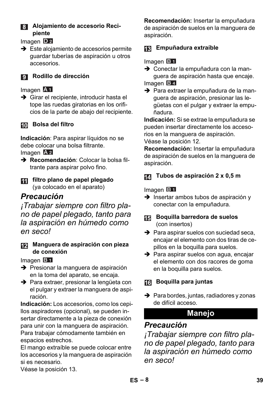 Manejo | Karcher MV 4 User Manual | Page 39 / 190