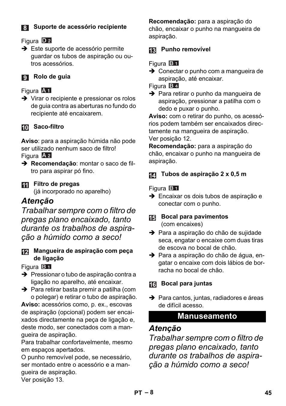 Manuseamento | Karcher MV 4 User Manual | Page 45 / 190