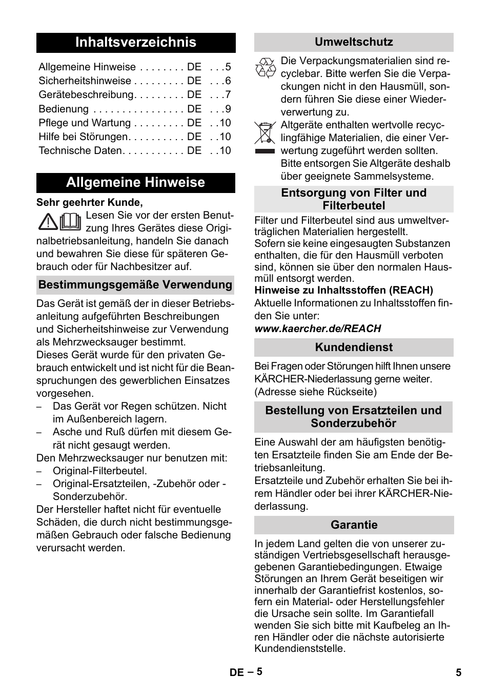 Karcher MV 4 User Manual | Page 5 / 190