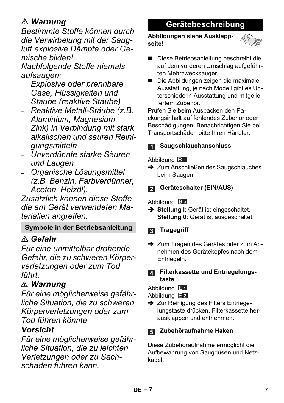 Symbole in der betriebsanleitung, Gerätebeschreibung | Karcher MV 4 User Manual | Page 7 / 190