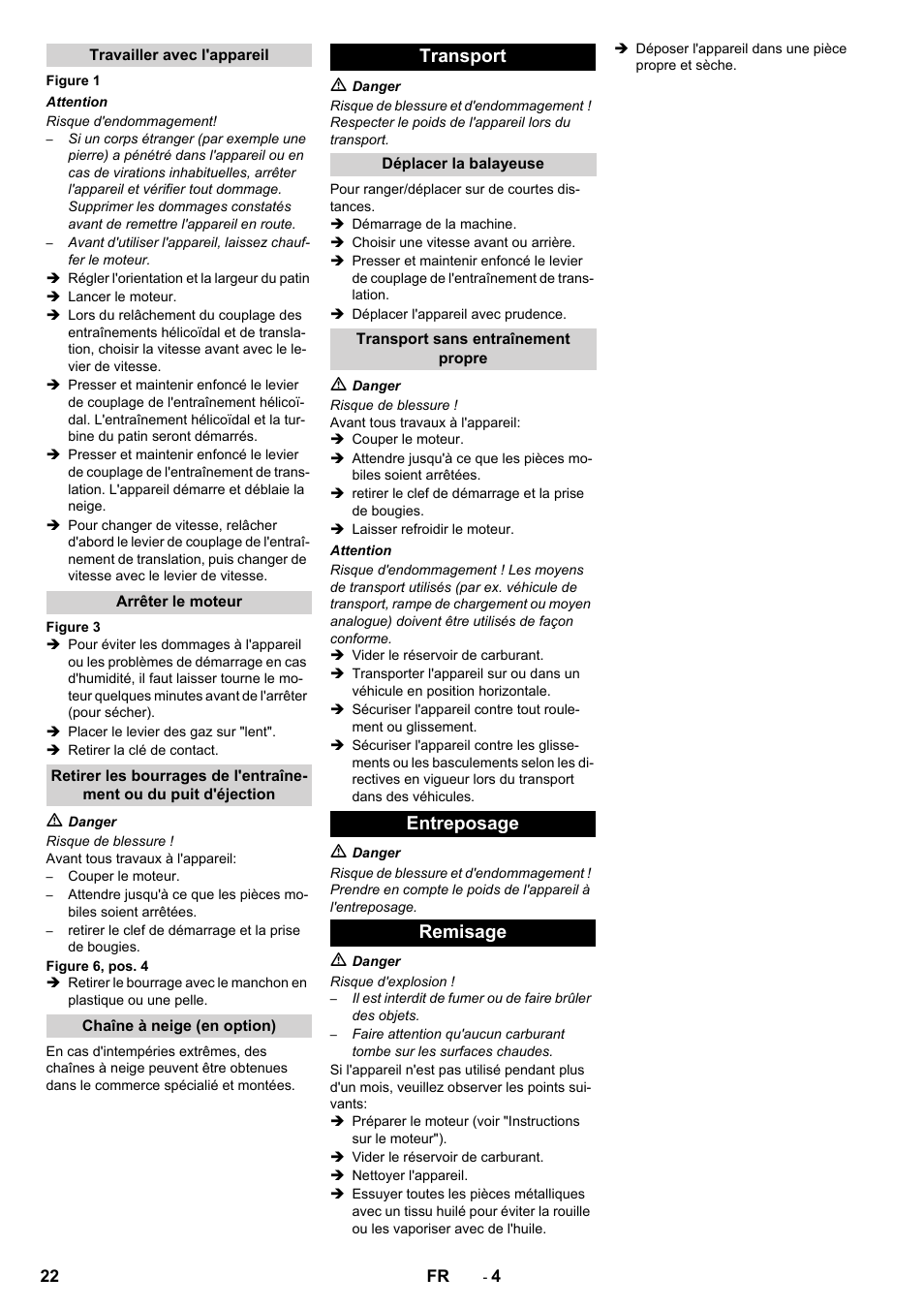 Transport, Entreposage remisage | Karcher STH 5-56 User Manual | Page 22 / 128