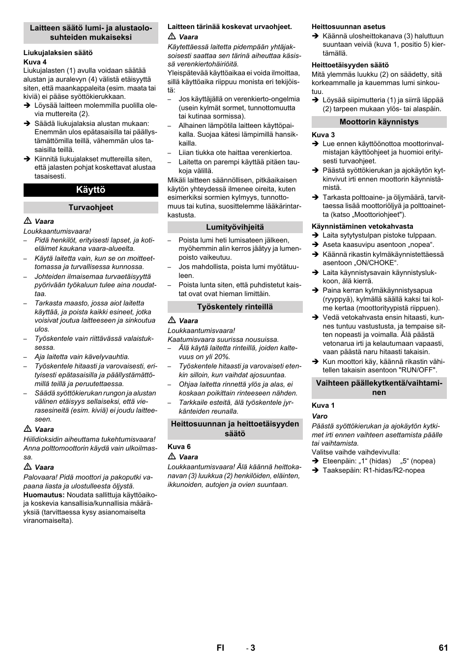 Käyttö | Karcher STH 5-56 User Manual | Page 61 / 128