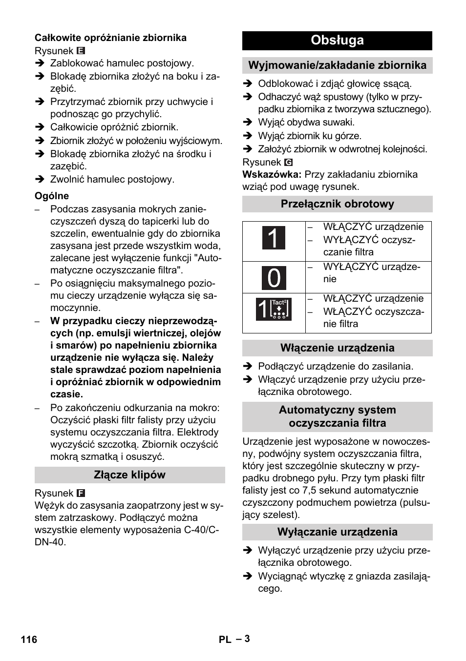 Obsługa | Karcher NT 65-2 Tact Tc User Manual | Page 116 / 184