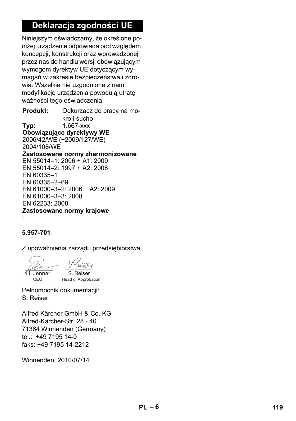 Deklaracja zgodności ue | Karcher NT 65-2 Tact Tc User Manual | Page 119 / 184