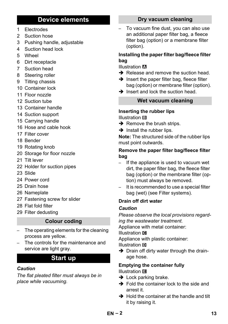 Device elements, Start up | Karcher NT 65-2 Tact Tc User Manual | Page 13 / 184