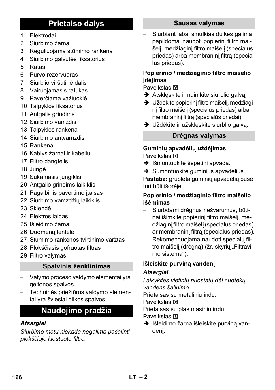 Prietaiso dalys, Naudojimo pradžia | Karcher NT 65-2 Tact Tc User Manual | Page 166 / 184