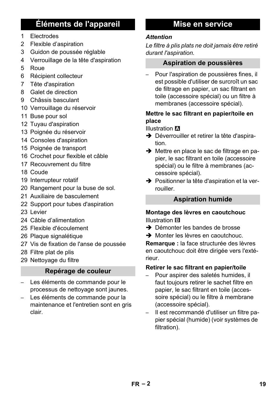 Éléments de l'appareil, Mise en service | Karcher NT 65-2 Tact Tc User Manual | Page 19 / 184