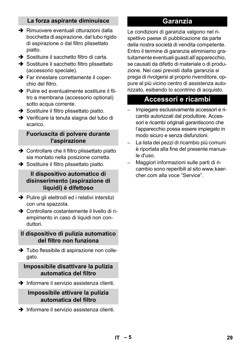 Garanzia accessori e ricambi | Karcher NT 65-2 Tact Tc User Manual | Page 29 / 184