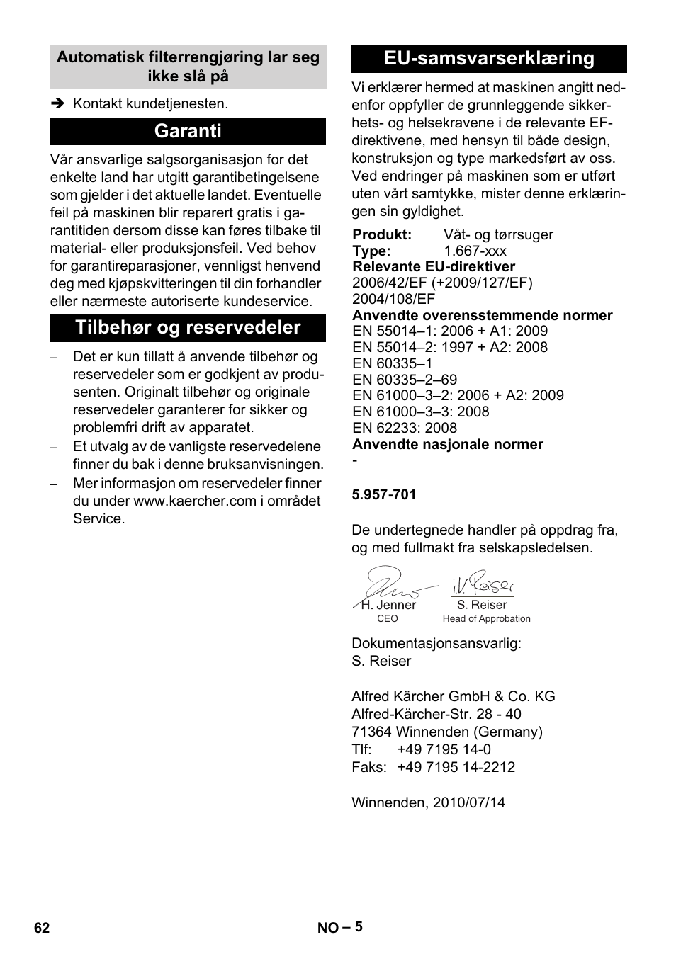 Karcher NT 65-2 Tact Tc User Manual | Page 62 / 184